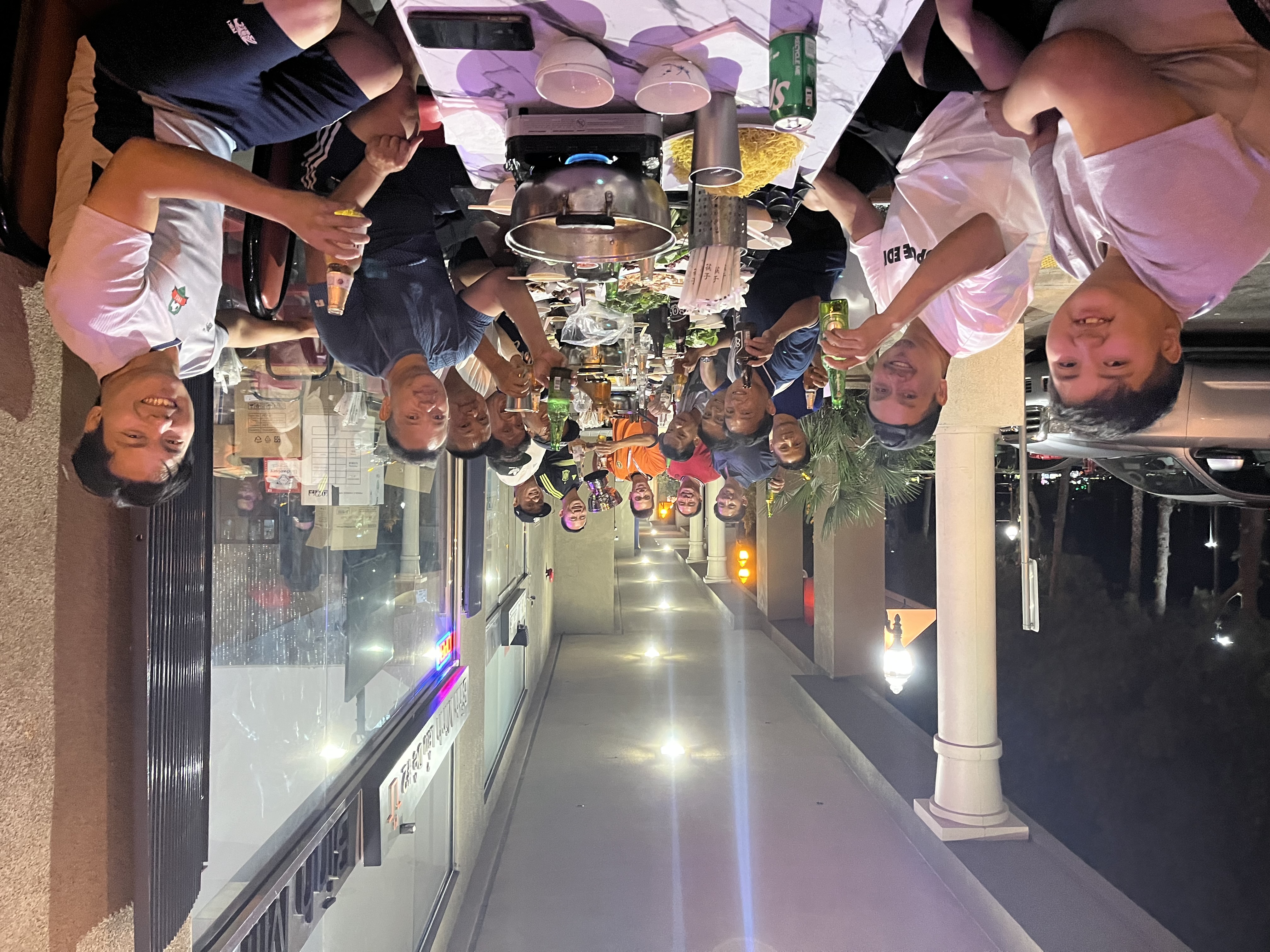 Group gathering on patio